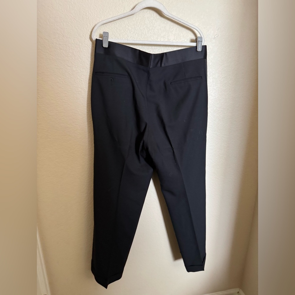 CHRISTIAN DIOR Dress Pants Pleated Cuffed Belt Loops Mens Size 38 Black Tuxedo - Picture 6 of 7